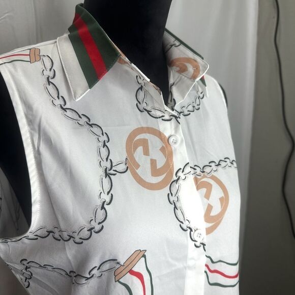 White and Gold Chain Print Mini Dress - Picture 4 of 9